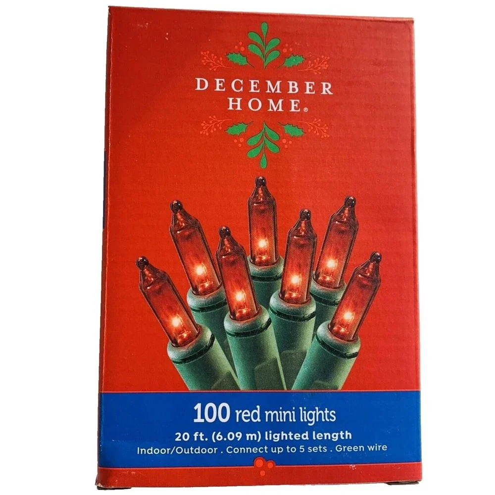 RED Mini Lights String 100 Count Green Wire Valentines Christmas Incandescen 20'